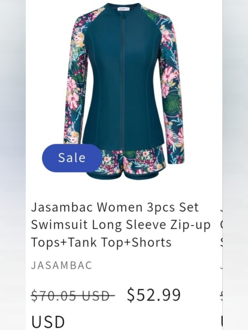Jasambac-NWT Teal & Floral Surf/BeachSwim Set- Bottoms/Bikini Top & Rash Guard